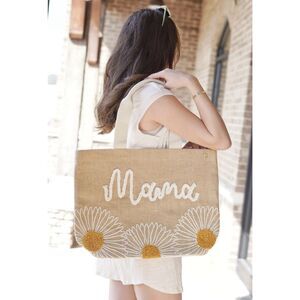 New Simply Southern Embroidered Mama Beach Tote Large Jute
